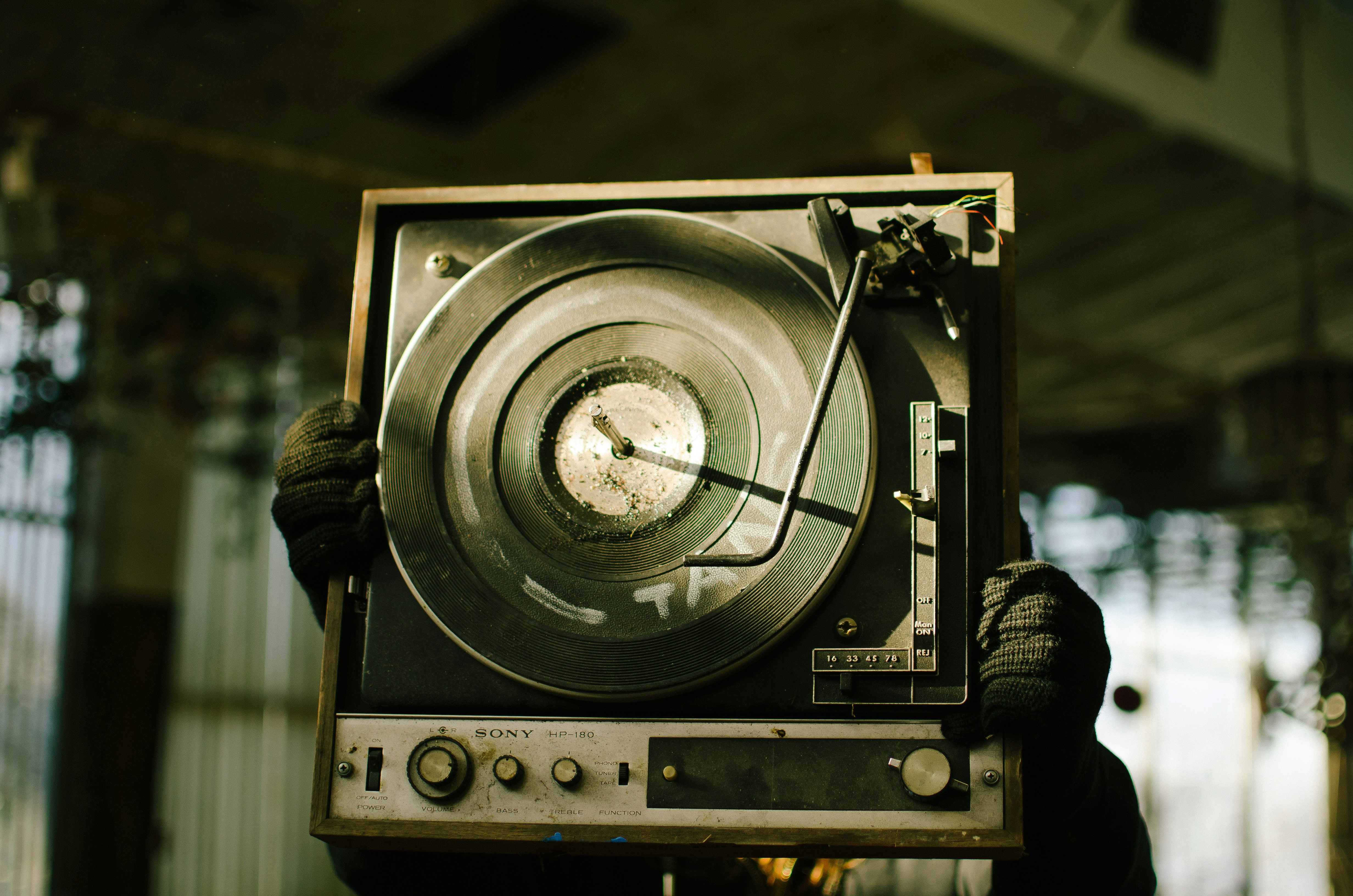 black and brown vinyl turntable